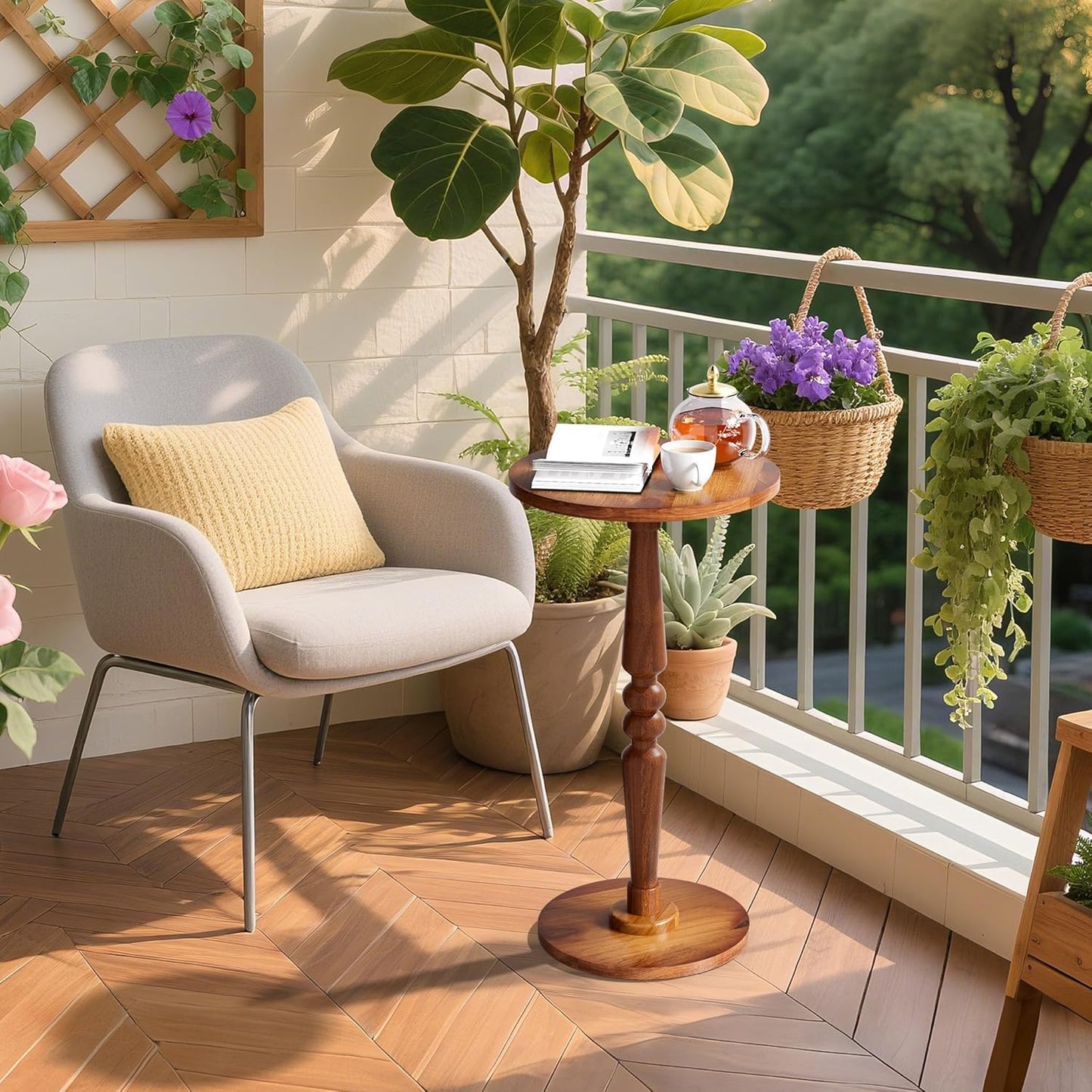 Small Wood round Side Table - Accent Nightstand Pedestal Table for Living Room, Bedroom - Compact Coffee Table, Tea Table, Drink Table, End Table for Small Spaces, Corners, Office