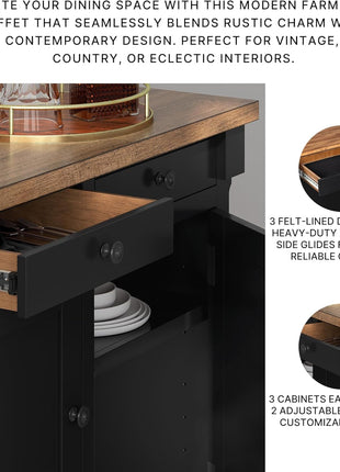 Wildenauer Farmhouse Dining Buffet with Drawers and Adjustable Shelves, Light Brown and Black Finish by Signature Design by Ashley