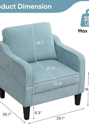 Mid-Century Modern Upholstered Accent Chair with Side Pockets - Comfortable Single Sofa for Living Room, Bedroom, Office, and Compact Spaces in Teal Green