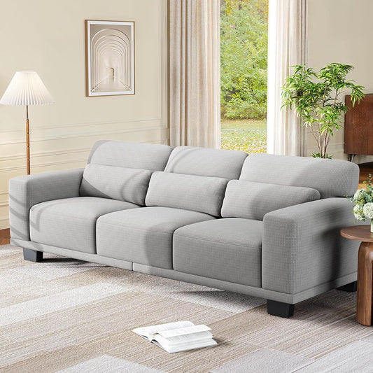 Amada 89" Sofa, 3 Seater Couch Sofa for Living Room, Modern Sofa with Wide Armrests & Deep Seats, Comfy Couch with Removable Washable Covers & Linen Fabric, Easy Assembly (Grey, 3 Seater)