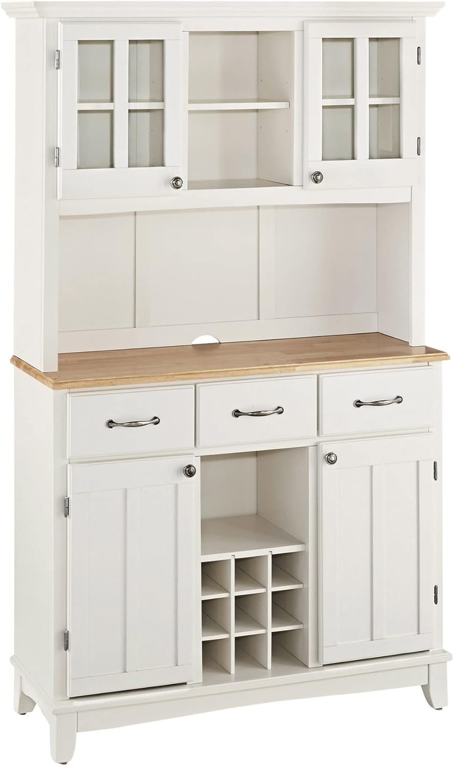 Buffet of Buffets Off-White Server with Hutch and Natural Wood Top