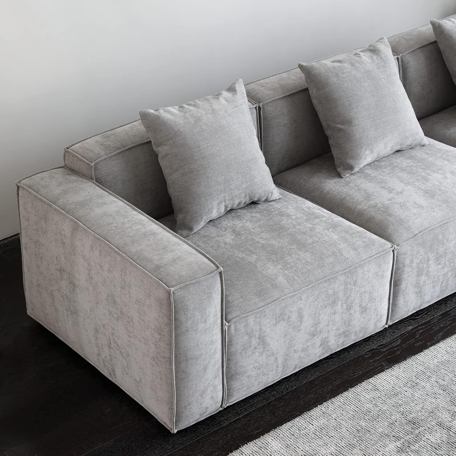 Luxury Modular Sectional Living Room Sofa Set, Modern Minimalist Style Couch with Ottoman and Chaise, L-Shape, Grey
