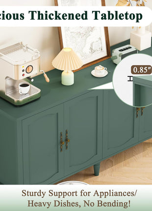 63" Mid-Century Modern Sideboard Buffet Cabinet with Carved Handles and Adjustable Shelves, Ideal for Living Room or Dining Room - Green