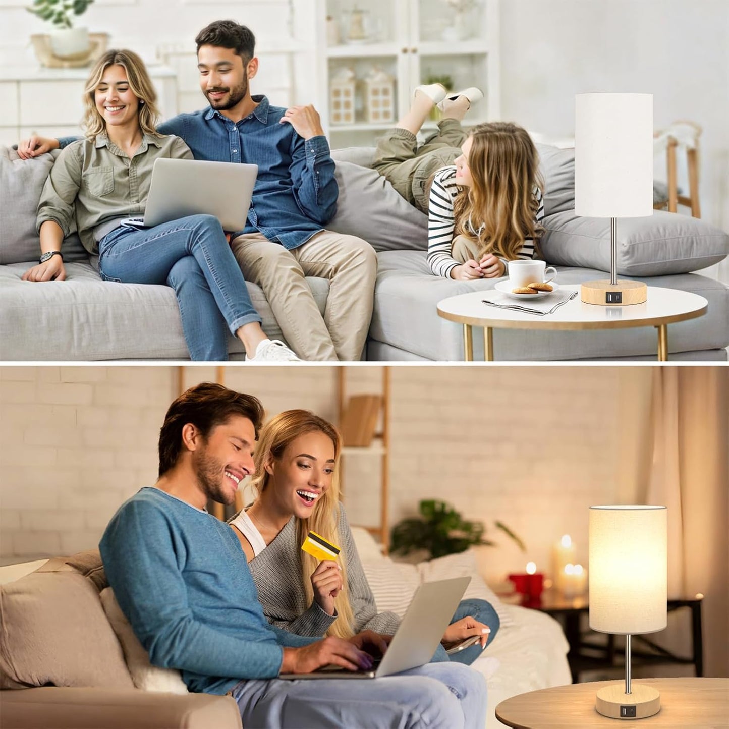 Table Lamp for Bedroom, 3 Way Dimmable Touch Lamp with Dual Charging Station, Small Bedside Lamps for Night Stands, Living Room, Office(Led Bulb Included)