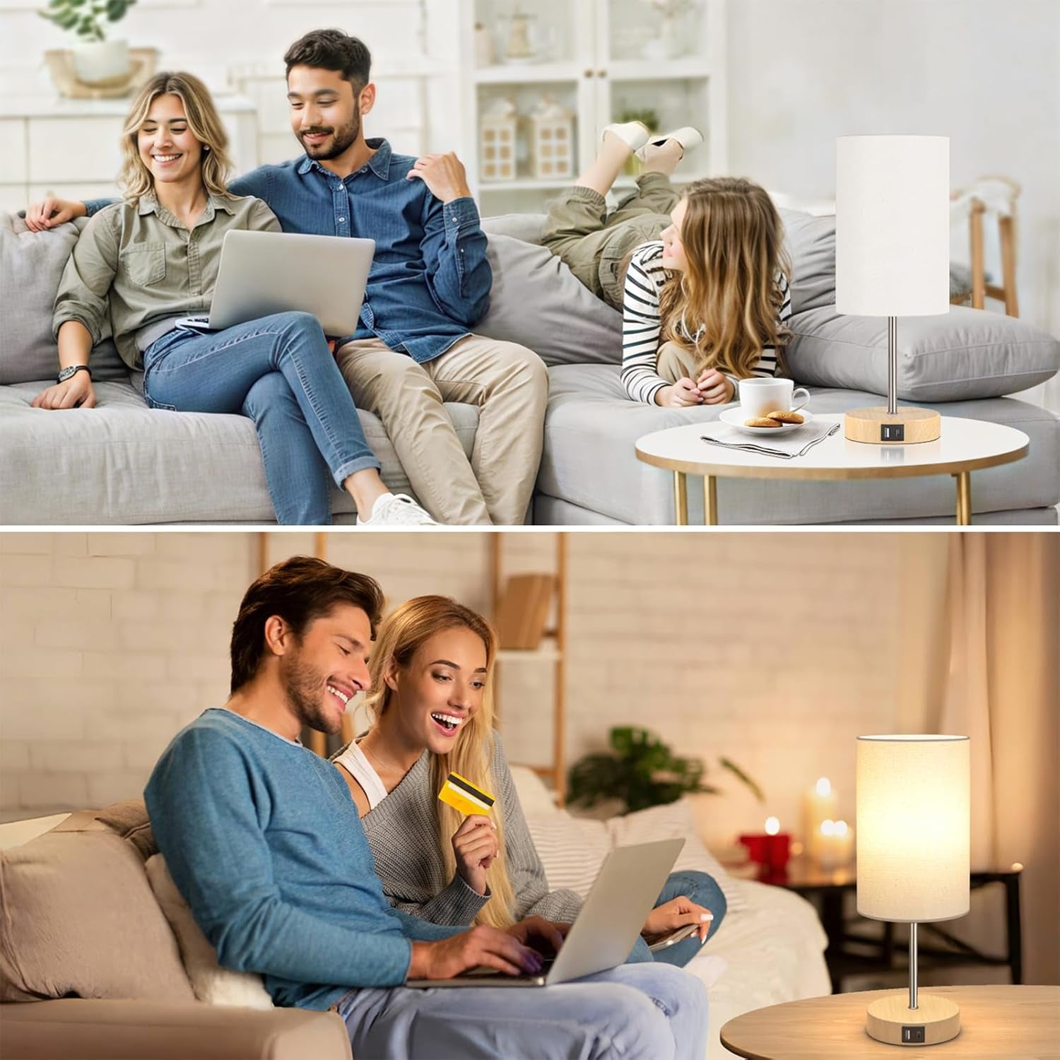 Table Lamp for Bedroom, 3 Way Dimmable Touch Lamp with Dual Charging Station, Small Bedside Lamps for Night Stands, Living Room, Office(Led Bulb Included)