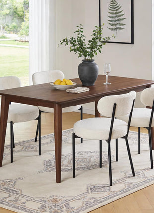 Set of 4 Mid-Century Modern Dining Chairs Featuring Upholstered Curved Backrests and Black Metal Legs in Light Beige