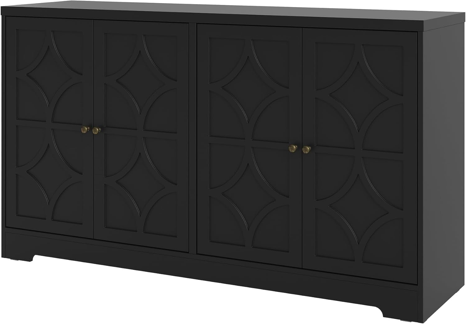 Sideboard Buffet Cabinet, 56" Modern Credenza with 4 Doors and Adjustable Shelves, Wood Accent Cabinet Console Media for Entryway, Living Room, Kitchen, Satin Black