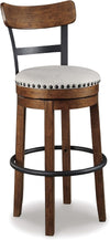 Valebeck | 30″ Farmhouse Pub-Height Swivel Barstool with Back – Upholstered Cushion, Nailhead Trim, Metal & Wood Frame, Brown