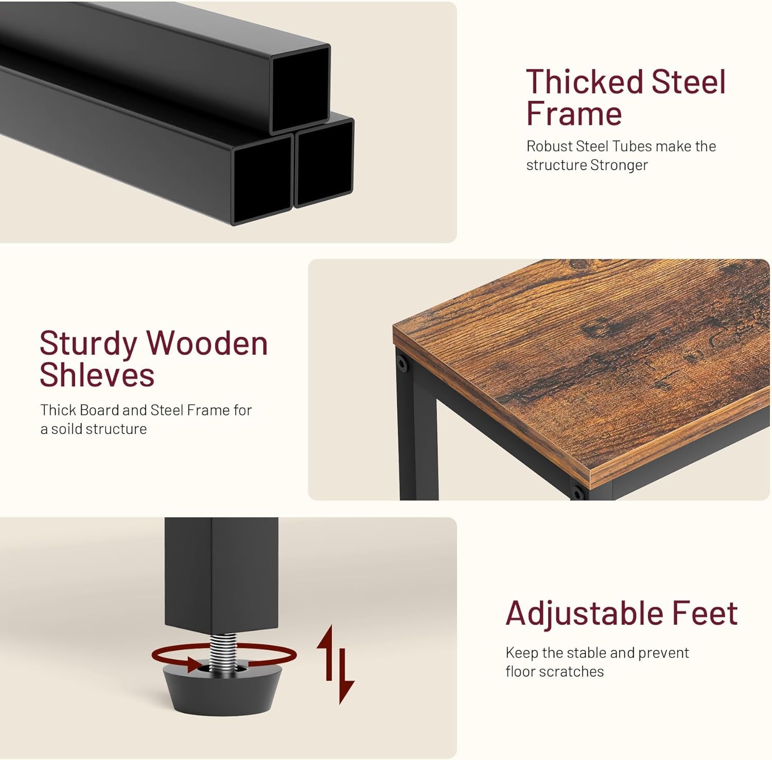 Narrow Small Side Table for Small Space, 2 Tier Sofa Skinny End Table for Living Room, Bedroom beside Slim Nightstand, Rustic Brown and Classic Black