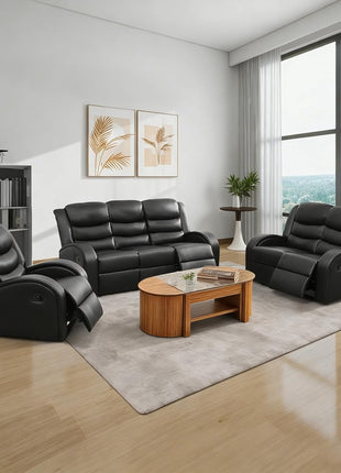 3-Piece Leather Sectional Recliner Sofa Set for Living Room and Office in Deep Black