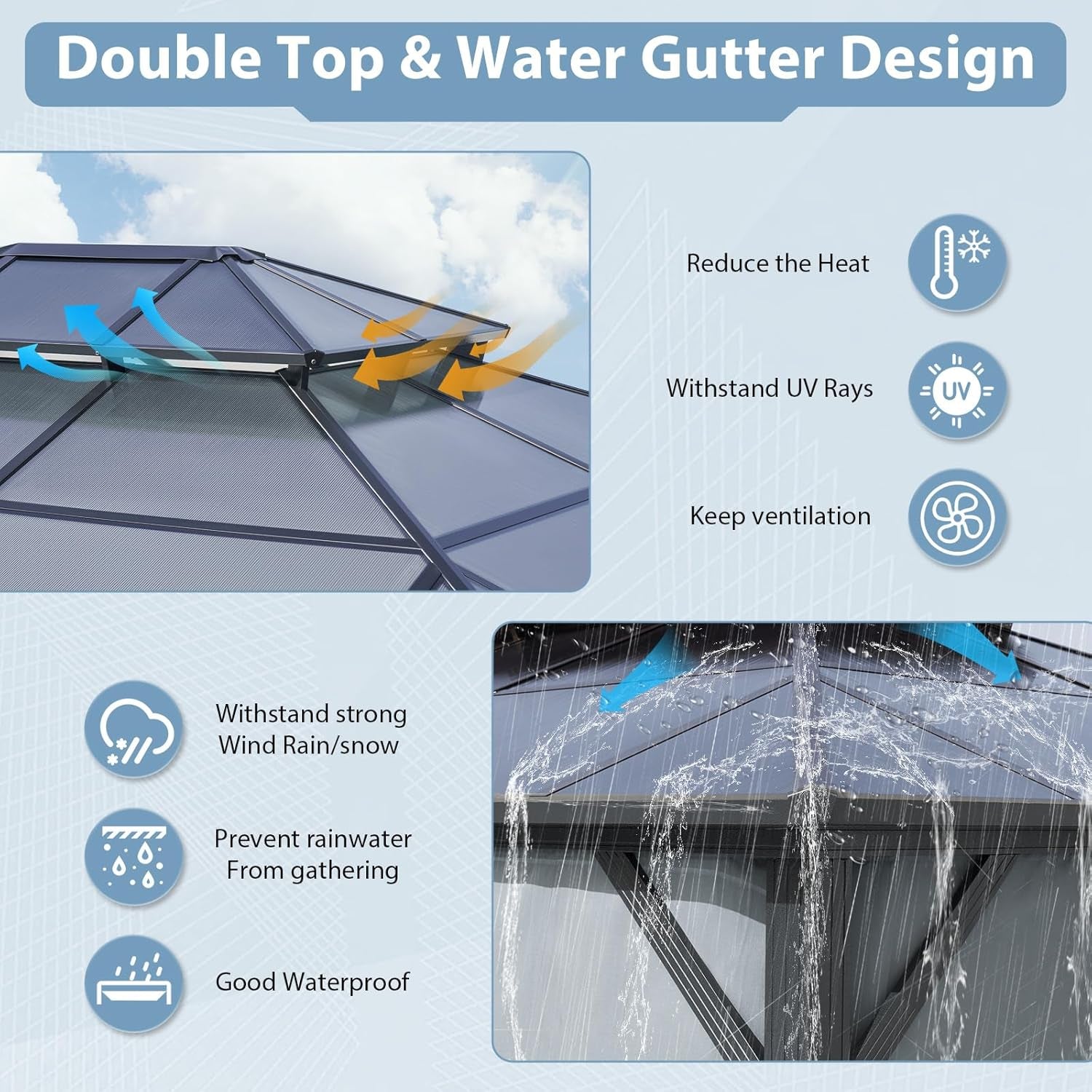 10'X12' Hardtop Gazebo, Aluminum Framed Outdoor Gazebo with Double Polycarbonate Roof, Durable Pavilion with Curtains & Netting for Patio, Garden, and Lawn