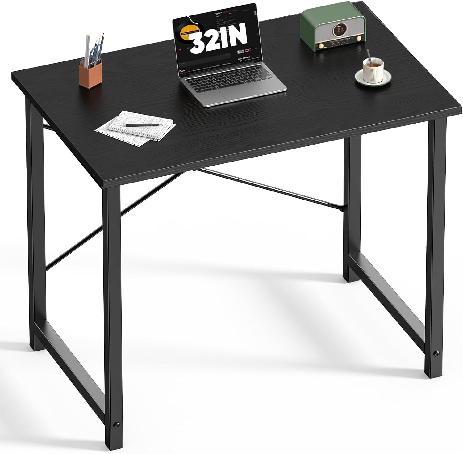 32 Inch Office Small Computer Desk Modern Simple Style Writing Study Work Table for Home Bedroom - Wood Black
