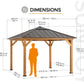 Hardtop Gazebo 11 X 11 Ft. Cedar Framed Wood Gazebo with Brown Steel and Polycarbonate Hip Roof Hardtop for Garden, Backyard Shade