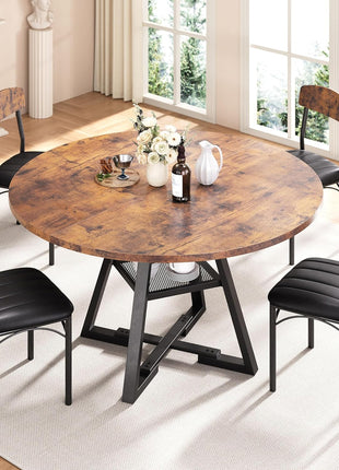 5-Piece Round Dining Table Set for Four - Space-Efficient Wooden Kitchen and Dining Room Furniture