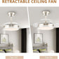30" Retractable Ceiling Fans with Lights, Dimmable LED Ceiling Fan Remote Control, Modern Small Fan Light for Bedroom Living Room Dinning Room Kitchen, 3000K-6500K, 6 Speed (Brushed Nickel)