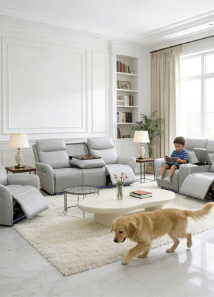 3-Piece Power Leather Recliner Sofa Set with Electric Reclining Sofa, Loveseat, and Chair - Home Theater Seating Featuring Cup Holders, USB Ports, and Storage Console