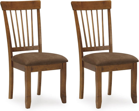 Berringer | Spindle Back 18" Dining Chairs (Set of 2) – Rustic Light Brown with Upholstered Cushioned Seat