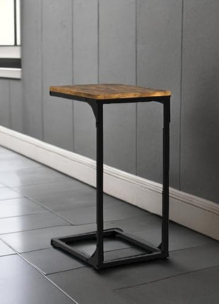 C-Shaped Side Table Set of Two in Rustic Brown Farmhouse Design for Living Room (Model 017-30BN)