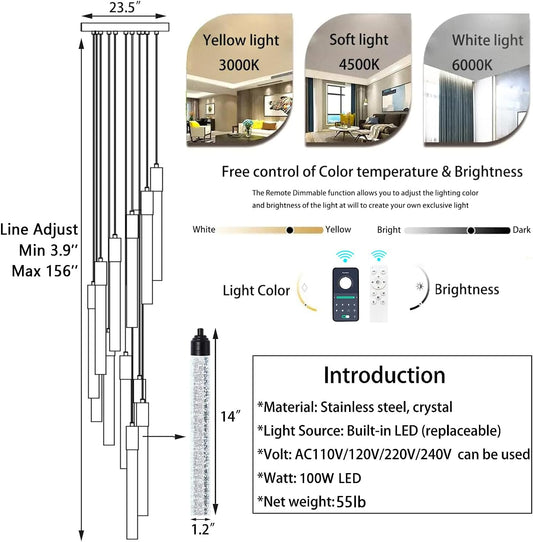 20-Lights Chandelier LED Dimmable Chandeliers for Entryway Flush Mount Ceiling Pendant Light Fixture Crystal Chandeliers for Living Room Black Finished Lighting Modern 156In High Ceiling Chandelier