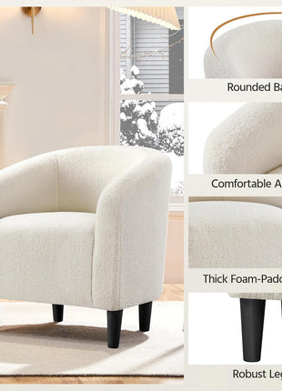 Set of 2 Ivory Barrel Accent Chairs with Plush Armrests for Living Room, Bedroom, Waiting Area, and Office