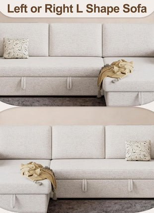 Elegant 81.5" Convertible L-Shaped Sleeper Sofa with Storage Chaise and Removable Cushions - Ideal for Compact Living Spaces, Chic Beige Chenille Fabric