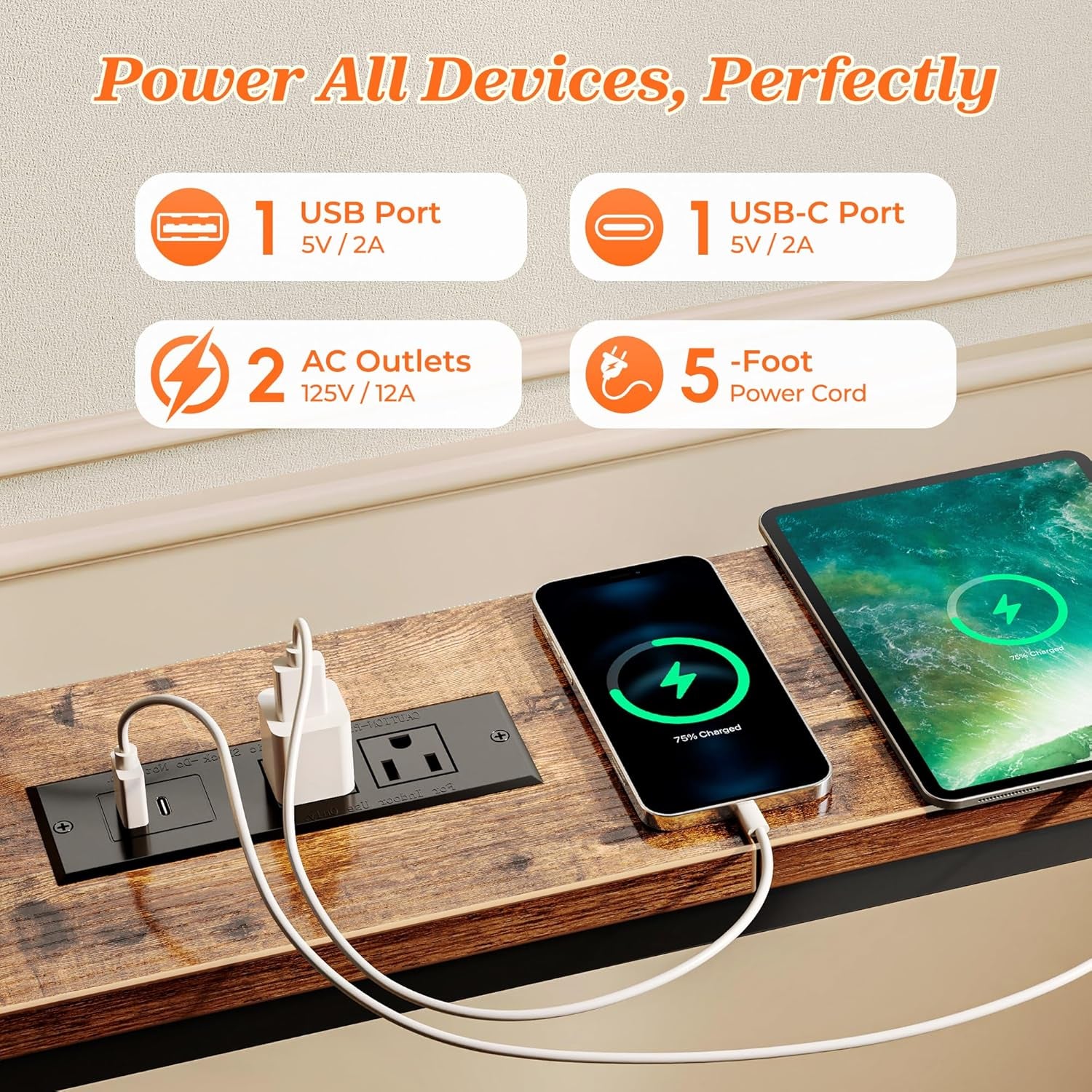 102 Inch Sofa Table with 2 Power Outlets and USB-C Ports, 5.9 Inch Narrow Console Table with Storage, Extra-Long, for Entryway Hallway Couch behind Sofa, Small Spaces, Rustic Brown