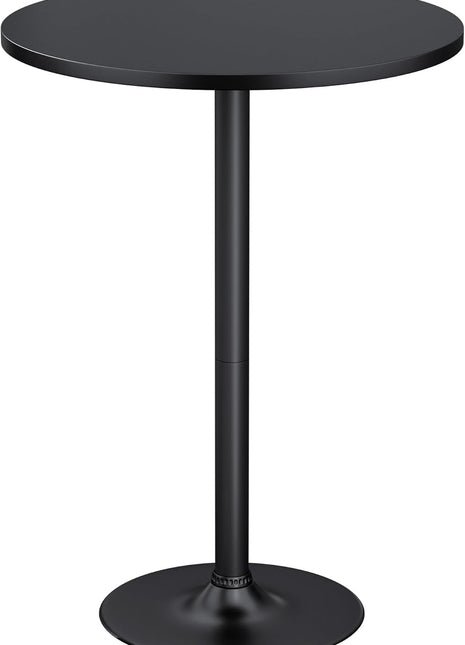 Round Bistro Pub Table - 40.6-Inch Bar Height Cocktail Table for Home Bar, Dining Room, Living Room, and Weddings with Metal Base and MDF Obsidian Top in Dark Black Finish