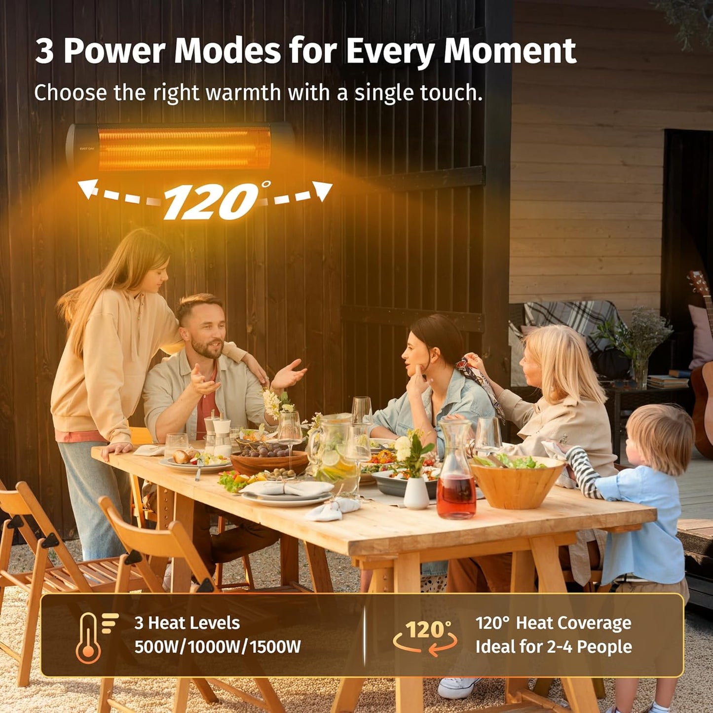 Electric Patio Heater | 1500W Wall Mounted Infrared Heater for Outdoor, Garage, Backyard, Restaurant | 24H Timer, IP65 Waterproof | 3 Heat Levels & Overheating Protection | Black