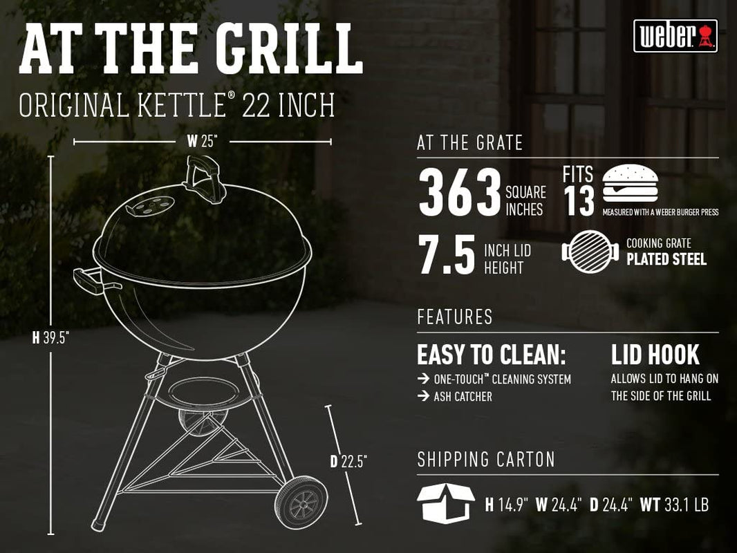 Original Kettle Charcoal Grill for Outdoor Cooking and Barbecue, 22-Inch, Black