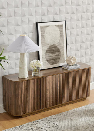 64" Wooden Fluted Sideboard Buffet Cabinet with Adjustable Shelves, Walnut Finish, Ideal for Kitchen and Living Room Storage