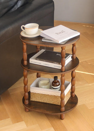3-Tier Oval Side Table - Contemporary Accent Nightstand for Living Room and Bedroom in Rustic Brown Finish