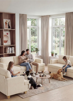 2-Piece Beige Chenille Loveseat and Sofa Set for a Comfortable Living Room Experience, Ideal for Apartments