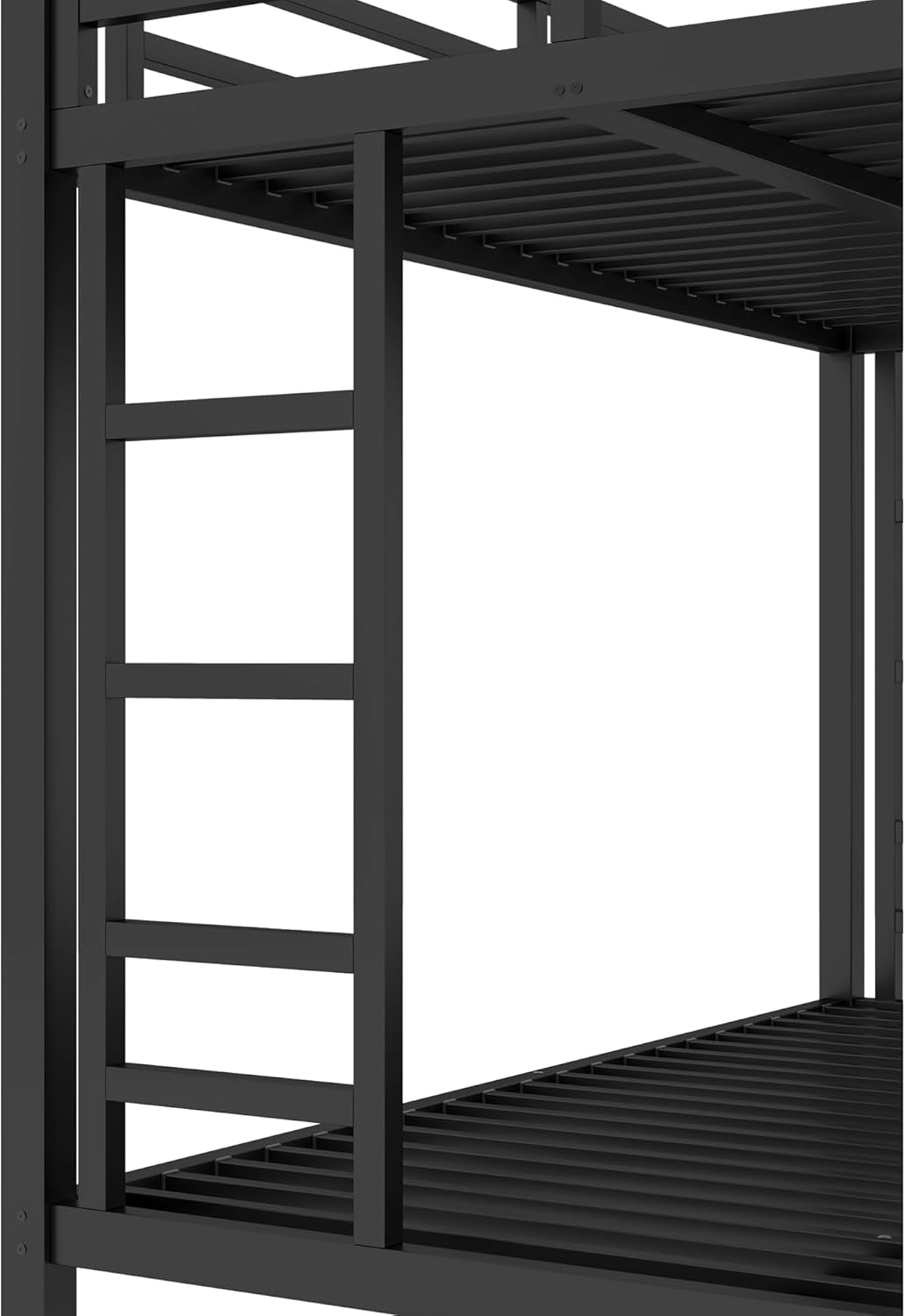 Twin over Full Bunk Bed with Ladders, Metal Bunk Beds Frame with Full-Length Guardrails, Heavy-Duty Bunkbed for Bedroom, Guest Room, Dorms, Noise-Reduce and No Spring Box Needed, Black