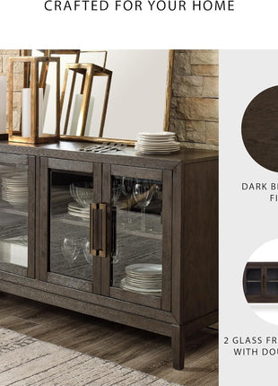 Burkhaus Traditional Dining Room Server with Dual Cabinets in Dark Brown Finish by Signature Design by Ashley