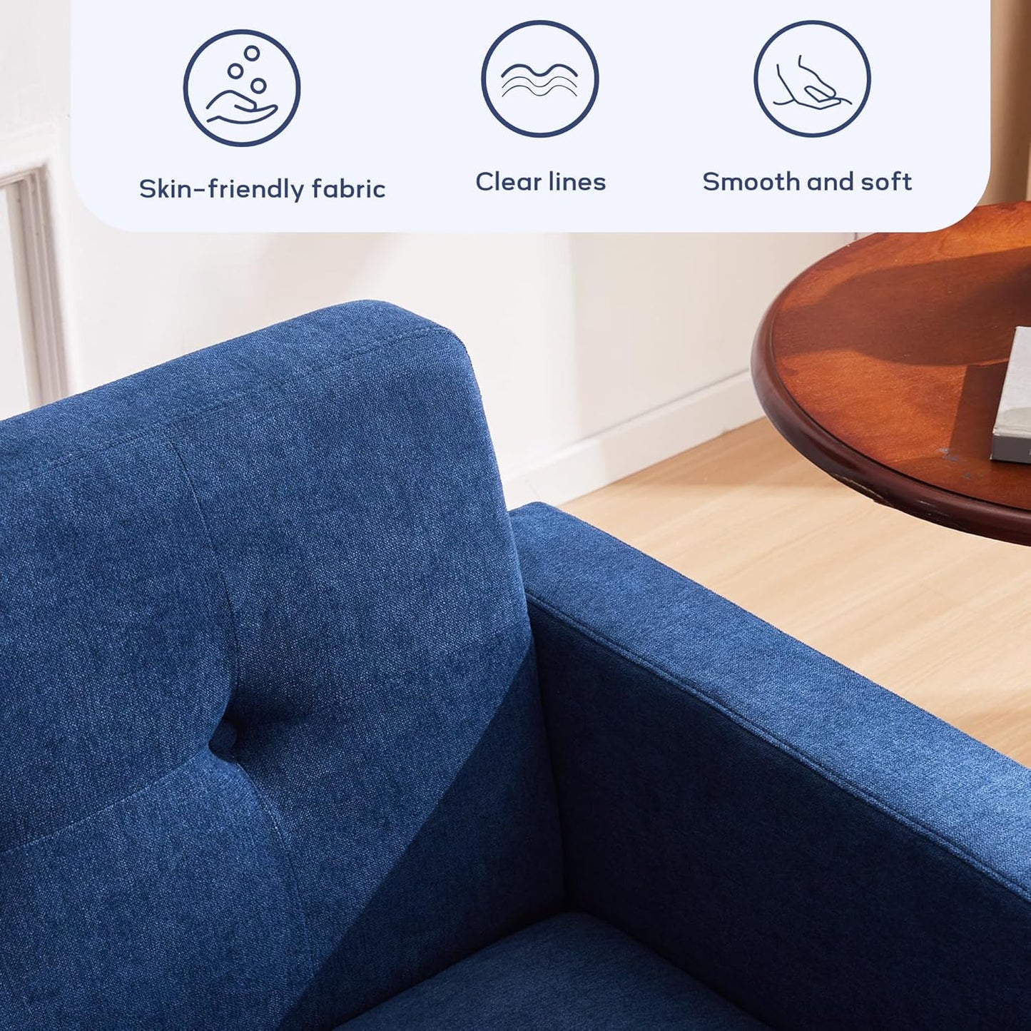 Living Room Set, Button Tufted Living Room Furniture Sets, Upholstered Modern Couch Set with Solid Frame, Sofa Set for Living Room (Dark Blue, 3 Piece Set-1*Loveseat+2*Chair)