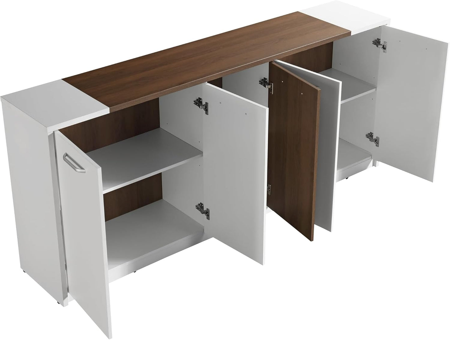 Leon 87" Wood Office Furniture Set of 3Pcs | Executive Right Side L Shaped Corner Desk & File Drawers W/Telescopic Rail | Coffee Table | Storage Cabinet W/Chrome Handles | Modern Home Workstation