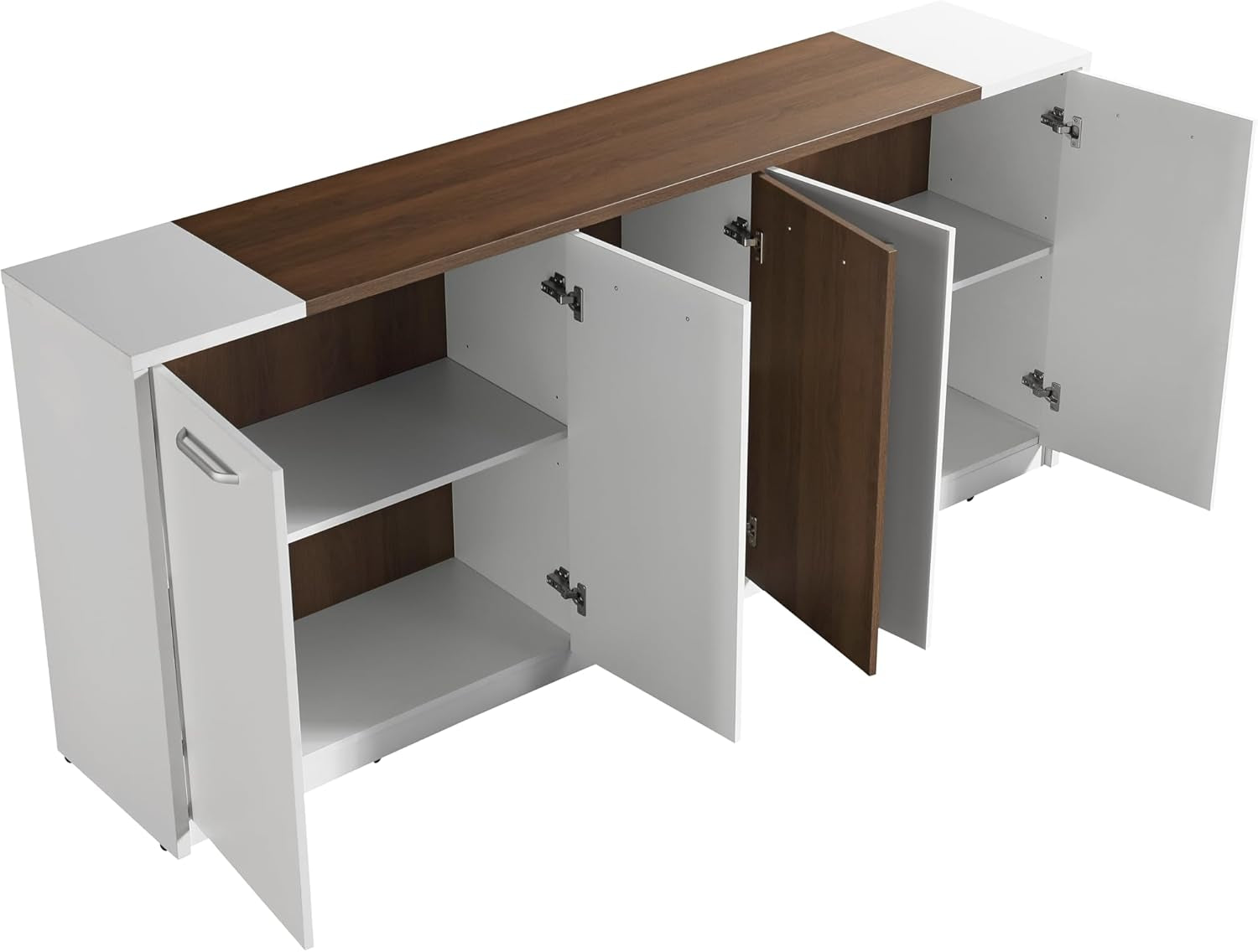Leon 87" Wood Office Furniture Set of 3Pcs | Executive Right Side L Shaped Corner Desk & File Drawers W/Telescopic Rail | Coffee Table | Storage Cabinet W/Chrome Handles | Modern Home Workstation