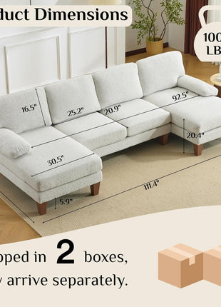 Elegant 110" U-Shaped Chenille Sectional Sofa with Dual Chaises for an Enhanced Living Room Experience