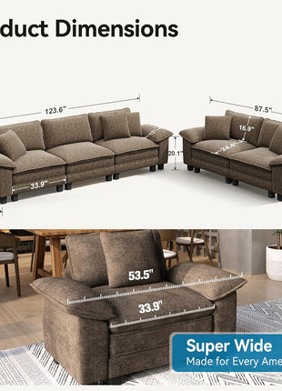 Oversized Chenille Sofa and Loveseat Set - Modern Cloud Sectional Design for Elegant Living Spaces