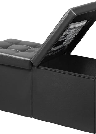 34-Inch Black Leather Storage Ottoman Bench with Padded Seat and Flip-Top Lid for Living Room and Bedroom