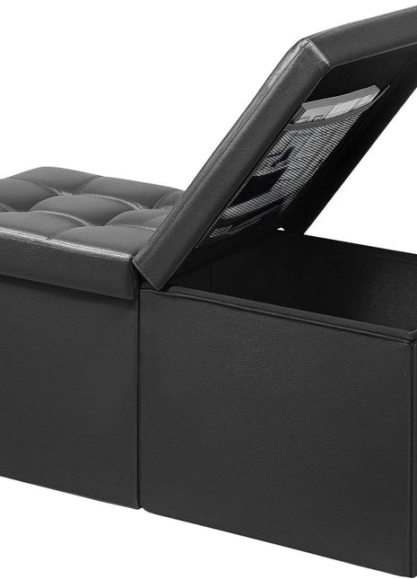 34-Inch Black Leather Storage Ottoman Bench with Padded Seat and Flip-Top Lid for Living Room and Bedroom
