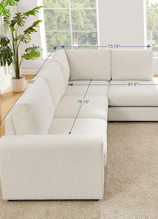 100-Inch L-Shaped Sofa with Reversible Chaise Sectional for Living Rooms, Apartments, and Compact Spaces (Cream)