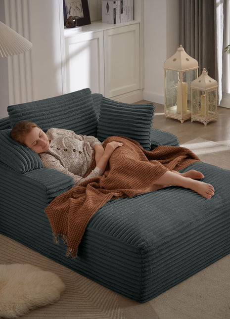 Oversized 50-Inch Chaise Lounge Chair - Luxurious Corduroy Sleeper Sofa with Deep Seat for Maximum Comfort - Available in Dark Grey