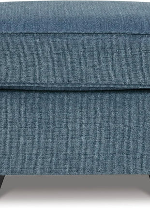 Cashton Contemporary Accent Ottoman by Signature Design by Ashley, Faux Wood Finished Exposed Feet, Foam Cushion, Crosshatched Upholstery, 30" x 24", Blue
