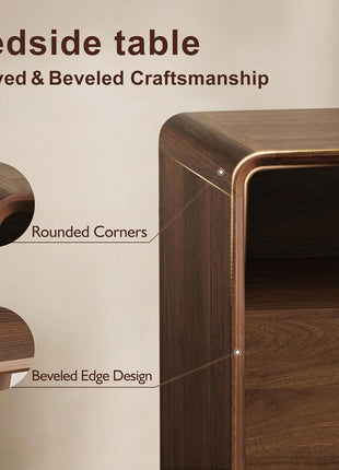 3-Piece Bedroom Furniture Set: 6-Drawer Dresser and Pair of Nightstands in Mid-Century Modern Walnut Finish