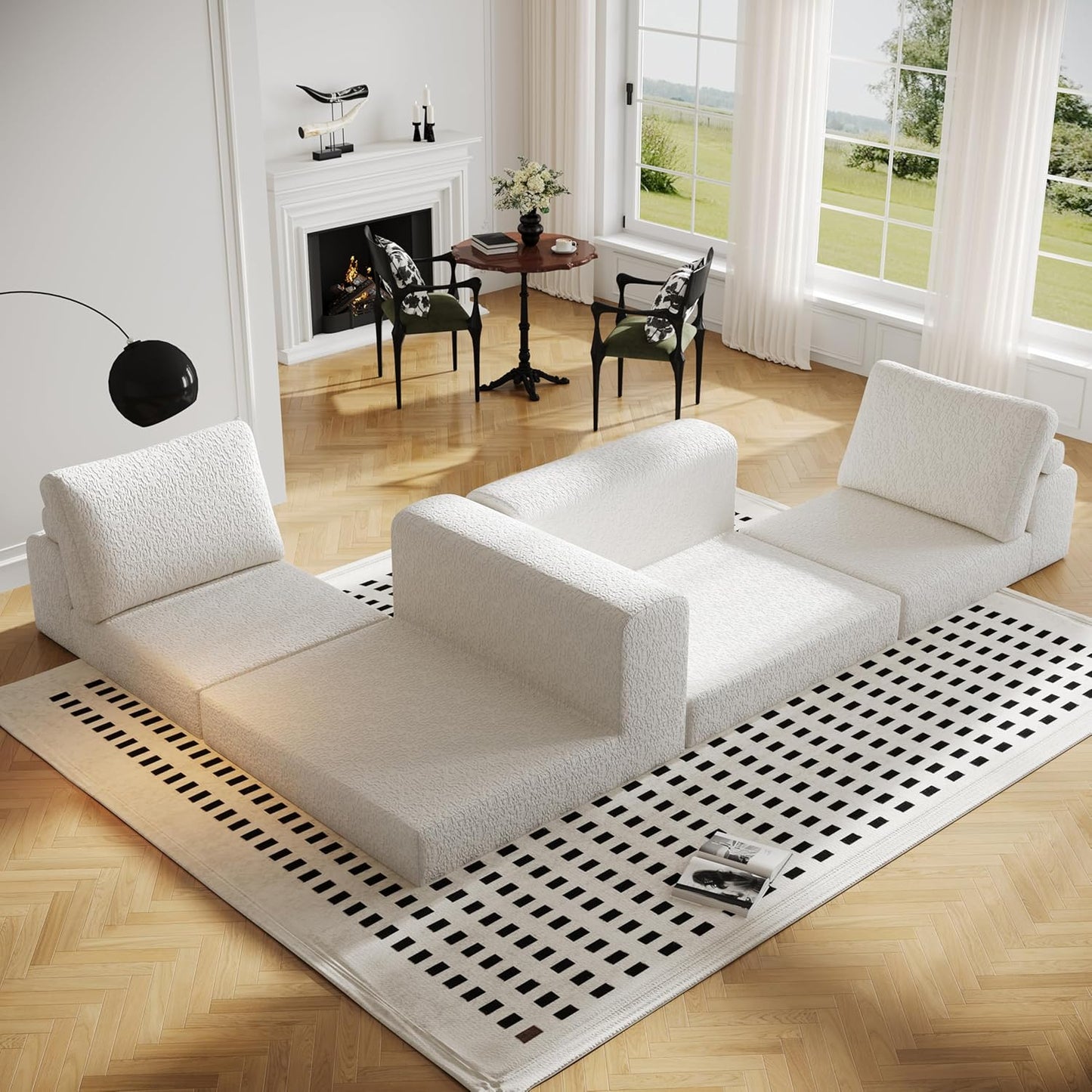 Cloud Modular Sectional Sofa, DIY Combination Modular Couch for Living Room, Unique Knitted Fabric Love Seat Couches with 2 Pillows, 2 Seater Comfy Sectional Couch with No Assembly (Beige)