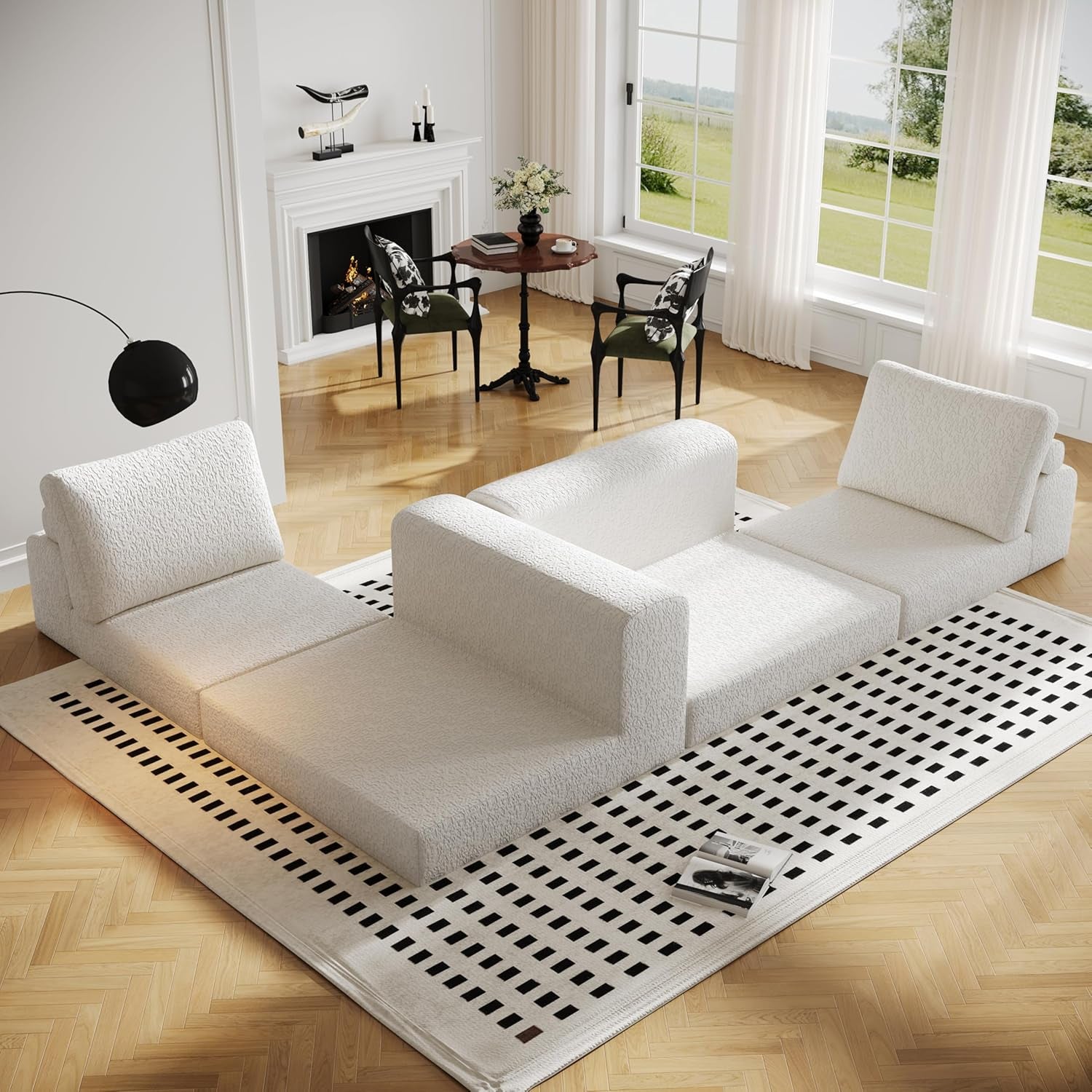 Cloud Modular Sectional Sofa, DIY Combination Modular Couch for Living Room, Unique Knitted Fabric Love Seat Couches with 2 Pillows, 2 Seater Comfy Sectional Couch with No Assembly (Beige)