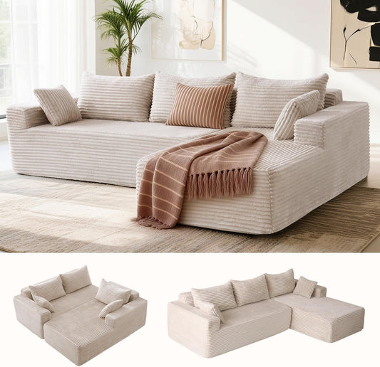 105" Cloud Sectional Couch with L-Shape Chaise,Modern Modular Sofa with Deep Seat, Upholstered Couches for Living Room Bedroom,No Assembly Required, Beige(Plush Corduroy Fabric)