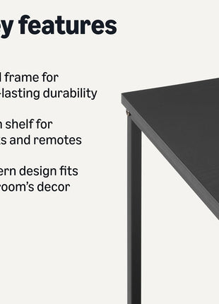 End Table with Lower Shelf, Steel Frame, and Black Wood Finish for Living Room