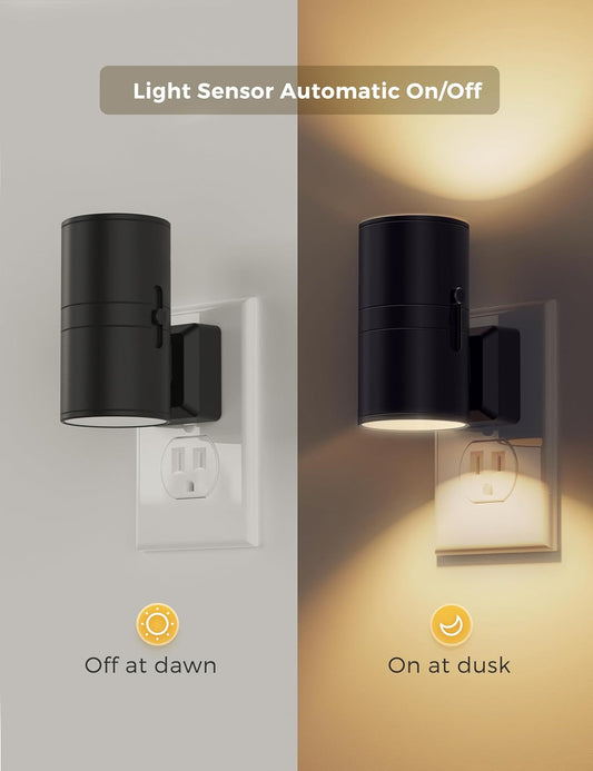Night Light Plug In, Modern Night Lights Plug into Wall, Dusk to Dawn Sensor, Soft White 3000K, 0-100LM Adjustable Brightness, Dimmable Night Lights for Hallway Bedroom Stairway, 2 Pack